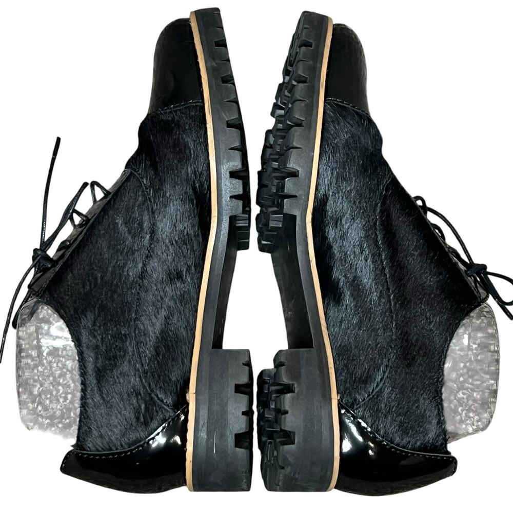 All Black Oxford Shoes Women US 9 EU 39.5 Black Calf Hair Patent Leather Cap Toe - Picture 7 of 13